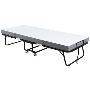 English Elm HOMCOM Foldaway Guest Bed with 4" Foam Mattress, Steel Frame on Locking Wheels, Space-Saving W2225P200758