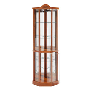 English Elm Lighted Corner Curio Cabinet With Adjustable Glass Shelves And Elegant Oak Finish For Home Or Office W1758P300135