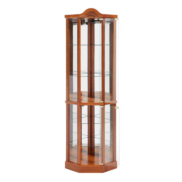 English Elm Lighted Corner Curio Cabinet With Adjustable Glass Shelves And Elegant Oak Finish For Home Or Office W1758P300135