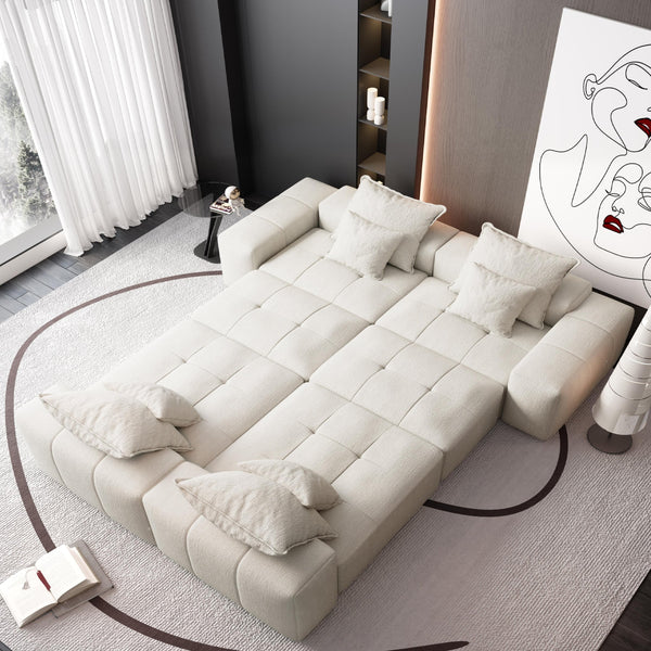 English Elm Modern Modular Sectional Sofa - Luxurious Chenille Fabric, 8 Pillows, No Assembly Needed, Beige/White W1885S00069