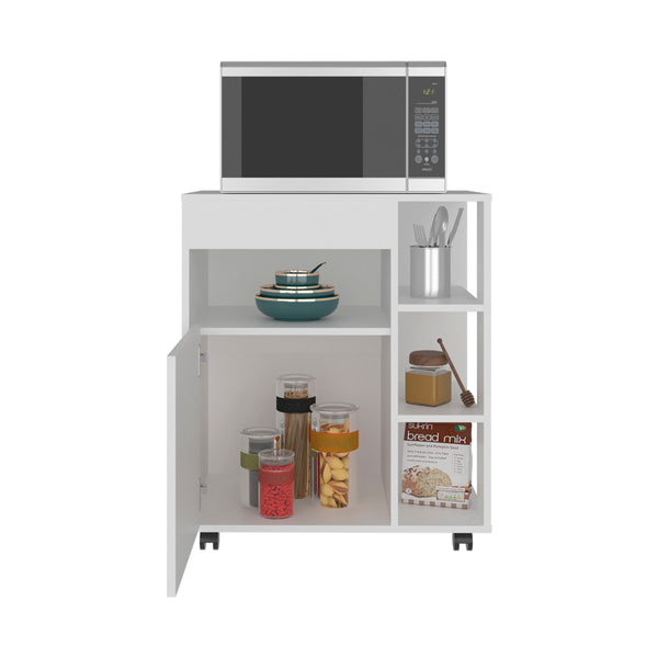 English Elm Kaito White Kitchen Cart with Open Shelving Enclosed Cabinet and Appliance Surface B070P474241