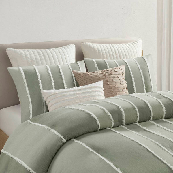 English Elm 3 Striped Cotton Comforter Set Full/Queen with Clip Jacquard Trim, Hypoallergenic OEKO-TEX Certified Bedding Sage 22.83 L x 22.05 W x 9.84 H B035P268141