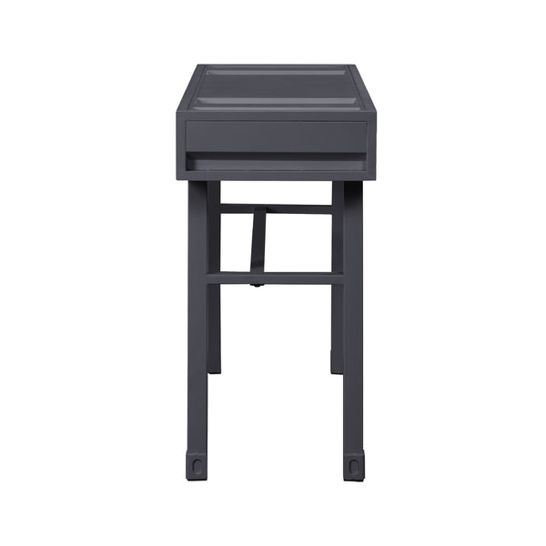 English Elm Metal Vanity Desk with Recessed Panel Design, One Drawer Accent Table for Stylish Bedroom Focal Point Gunmetal B016P317138