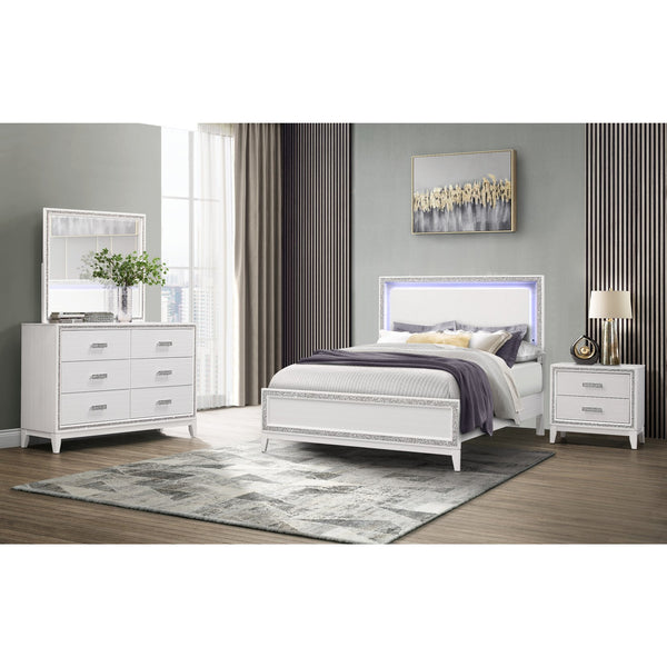 English Elm ALMERA Glam Transitional Full Bed with Crushed Crystal Trim, Solid Wood + MDF Construction, Elegant Finish White 84 L x 8 W x 3 H B201S00102