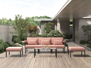 English Elm Rajni Pink 5PC Modular Patio Sectional with Ottoman — Waterproof UV-Resistant Fabric, Metal Frame B2726S00413
