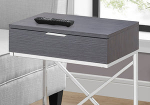 English Elm Accent Table – Modern Grey Laminate Nightstand With Chrome Metal Frame & Storage Drawer For Any Room B2710P219299