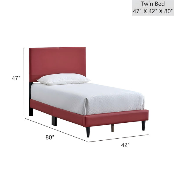 English Elm Baron Full Bed Frame with Faux Leather Upholstery, Slat Support, Adjustable Headboard Height, Fits 7–13" Red 26.37 L x 45.47 W x 7.48 H B078P380175