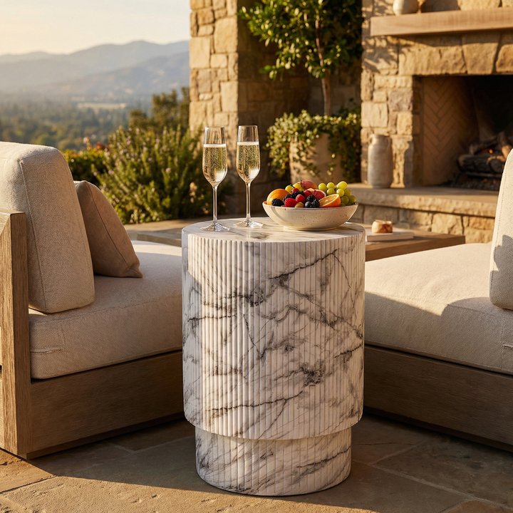 English Elm Handmade Mgo Ribbed Cylinder Side Table Black Concrete Finish Indoor Outdoor Use N772P261960M