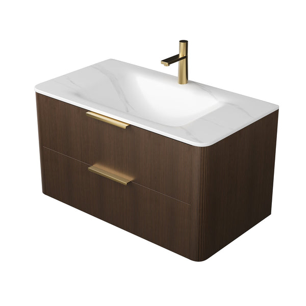 English Elm 36" Sintered Stone Vanity Top Undermount Ceramic Basin Glossy Gray Bathroom Upgrade W2615P366782