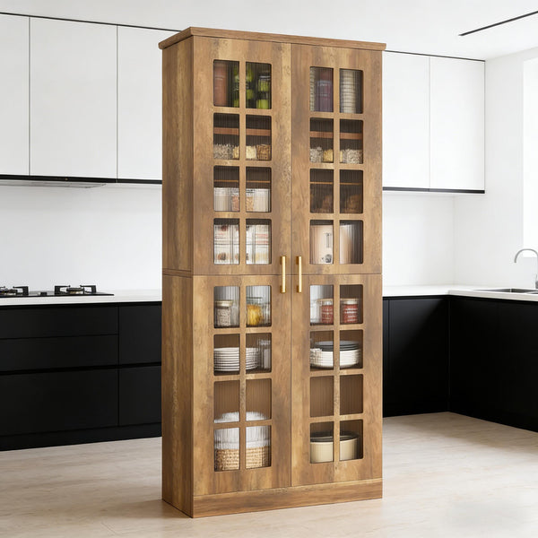 English Elm Tall Pantry Cabinet with Acrylic Doors Adjustable Shelves Modern Rustic Kitchen Storage T3971P452398