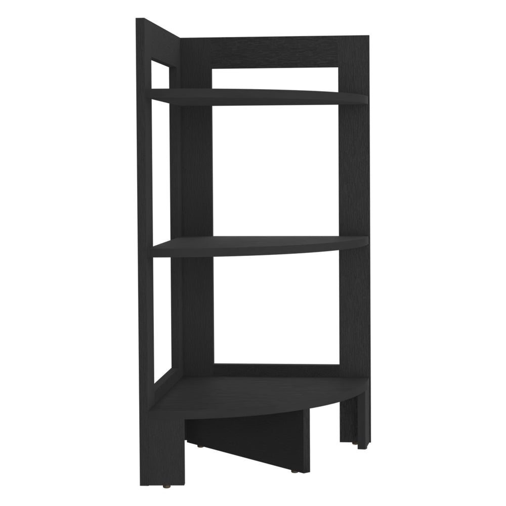 English Elm Riga Corner 3-Tier Shelf Side Table with Tray Top — Compact, Durable End Table for Small Spaces Black 34.3 L x 17 W x 2.8 H B070P234357