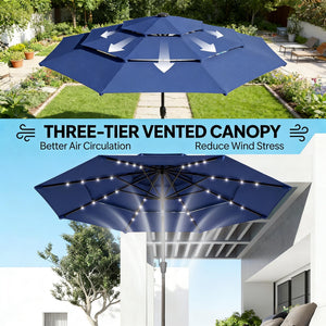 English Elm Garden Cantilever Patio Umbrella with Solar Led Lights and Upf30 Polyester Canopy Navy Blue T3971P481885