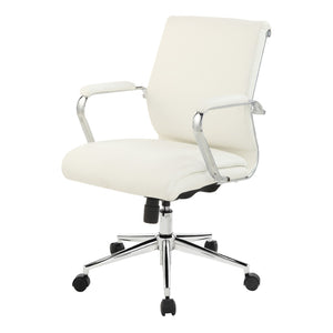OSP Home Furnishings High Back Ergonomic Manager Chair with Antimicrobial Fabric Chrome Arms and Lumbar Support Mid Snow 920351C-R101