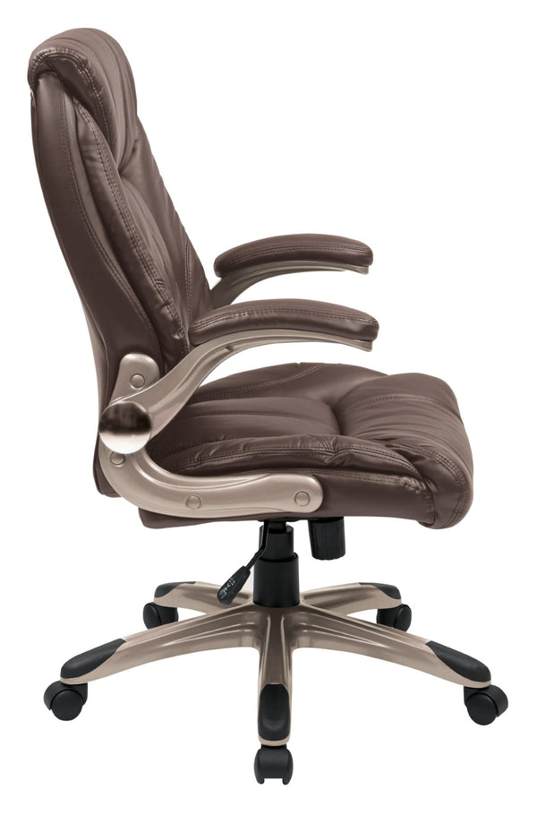 OSP Home Furnishings Faux Leather Mid Back Manager Chair with Lumbar Support and Pneumatic Height Adjust FLH24981-U1