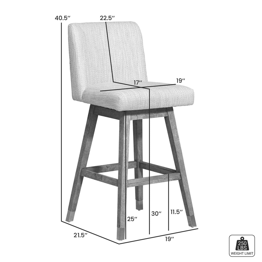 English Elm Isabella Swivel Barstool Rubberwood Frame Pearl Upholstered Seat for Kitchen Islands B2736P464897