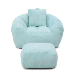 English Elm Giant Foam-Filled Bean Bag Chair with Footstool, Shell-Shaped Faux Fur Sofa for Gaming Reading уют Light Blue W2677P306795