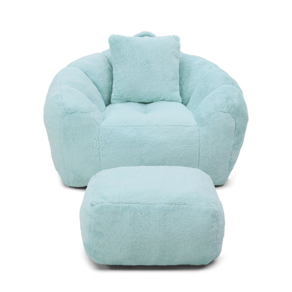 English Elm Giant Foam-Filled Bean Bag Chair with Footstool, Shell-Shaped Faux Fur Sofa for Gaming Reading уют Light Blue W2677P306795