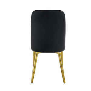 English Elm Table and Chair Set Marble Glass Top Gold Legs Black Pu Seats Modern Dining W1151S04650
