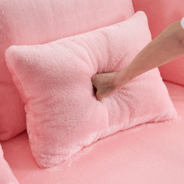 English Elm Queen Foldable Sofa Bed with Plush Chenille Cover, High-Density Foam Convertible Futon for Living Room Guest Room Bedroom Pink W1829P348205