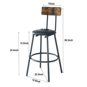 English Elm Round Pub Height Bar Set with Shelf Upholstered Stool Rustic Farmhouse Kitchen W1903P149221