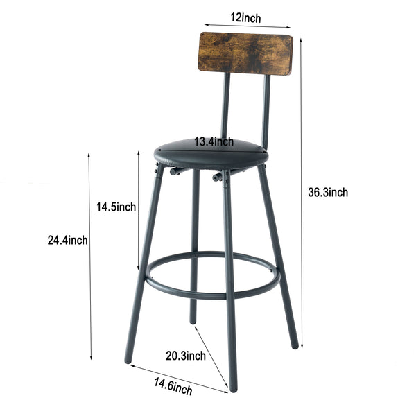 English Elm Round Pub Height Bar Set with Shelf Upholstered Stool Rustic Farmhouse Kitchen W1903P149221