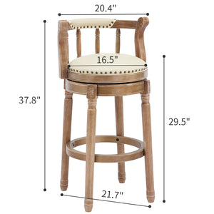 English Elm Bar Stools 29.5'' Leather Swivel Seat Beige - Durable Hardwood Frame For Kitchen And Home Bar Use W2195P290195