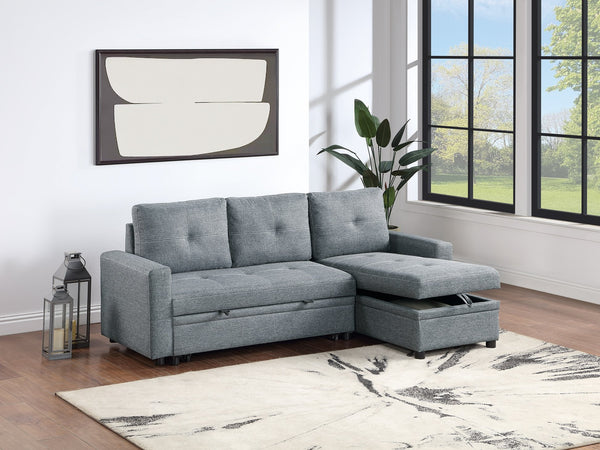 English Elm Black Polyfiber Convertible Sectional Sofa with Pull-Out Bed, Reversible Storage Chaise, 2-Pc Modern Living Room Seating B011S01020