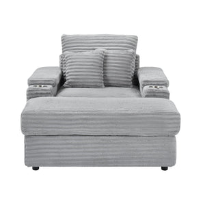 English Elm This Corduroy Single Seat Armchair with Storage Ottoman and Built-in Cup Holders Gray W1278S00077