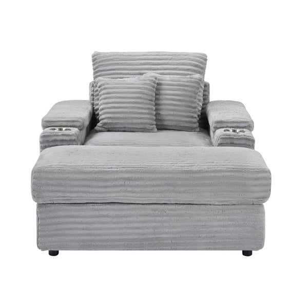 English Elm This Corduroy Single Seat Armchair with Storage Ottoman and Built-in Cup Holders Gray W1278S00077