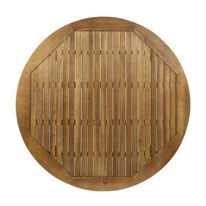 English Elm 47.25" Solid Acacia Round Outdoor Dining Table Slatted Teak Finish Seats Four N770P396250T