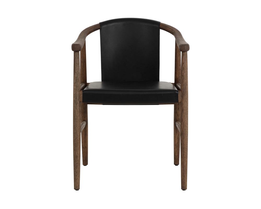 Sunpan Aran Dining Armchair - Mid-century Onyx Leather With Solid Oak Frame For Timeless Elegance Black Leather 111987
