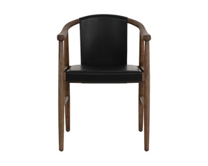 Sunpan Aran Dining Armchair - Mid-century Onyx Leather With Solid Oak Frame For Timeless Elegance Black Leather 111987
