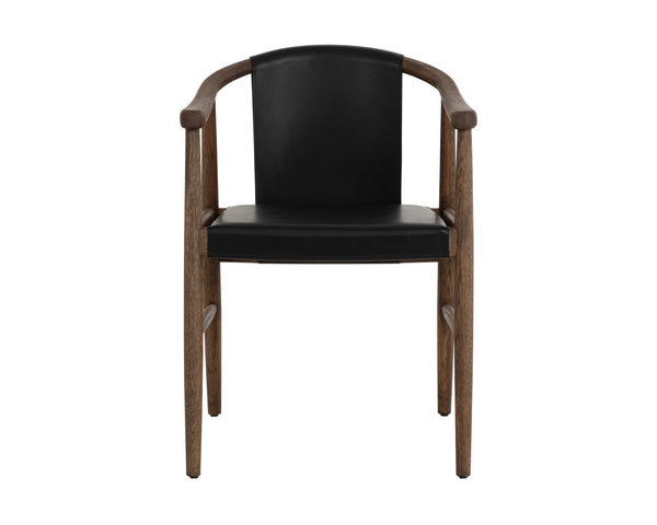 Sunpan Aran Dining Armchair - Mid-century Onyx Leather With Solid Oak Frame For Timeless Elegance Black Leather 111987