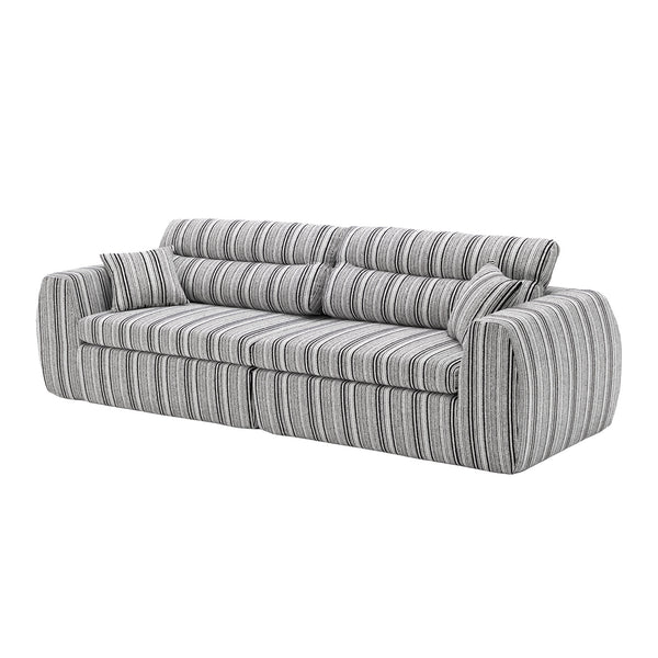 English Elm Chenille Stripe Velvet Sofa Three Seat Minimalist Upholstered Couch for Living Room Black White W5532S00011
