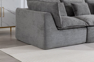 English Elm 102.3" Oversized Modular Sectional Sofa Cotton Linen Deep Seat Lounge with Ottoman Antique Grey W2530S00013
