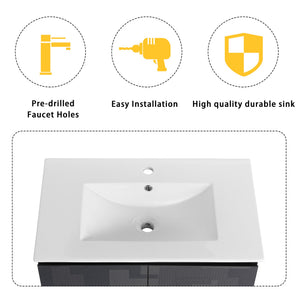 English Elm 30'' Floating Wall-Mounted Bathroom Vanity Set With Ceramic Sink, Soft-Close Doors & Modern Design W999S00209