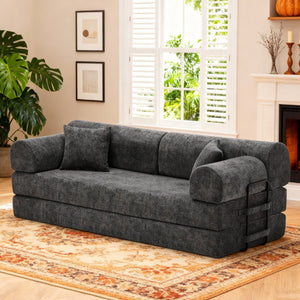 English Elm Convertible Bouclé Floor Sofa Bed Loveseat Daybed for Studio Living Room Black W5532P458418