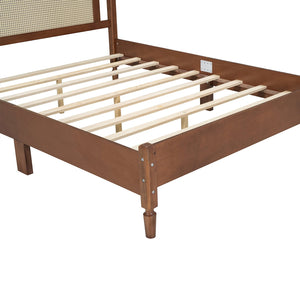 English Elm Queen Arched Rattan Headboard Platform Bed Matte Pine Frame No Box Spring Needed Walnut N733P180013D