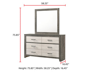 English Elm 1pc Two-Tone 6-Drawer Dresser 58.3" Wide Gray Beige Modern Bedside Storage Metal Pull Handles B2741P343803