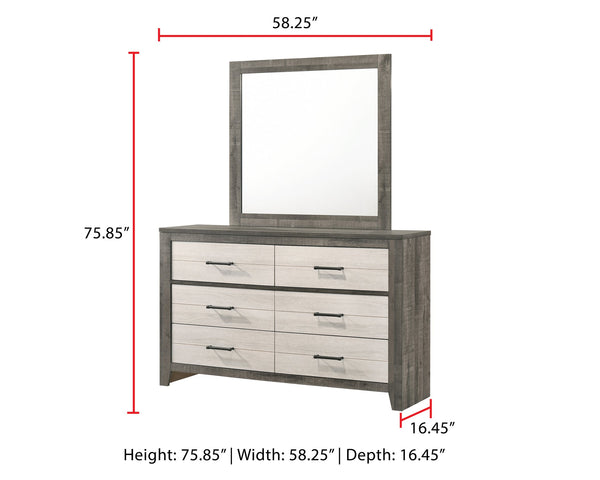 English Elm 1pc Two-Tone 6-Drawer Dresser 58.3" Wide Gray Beige Modern Bedside Storage Metal Pull Handles B2741P343803