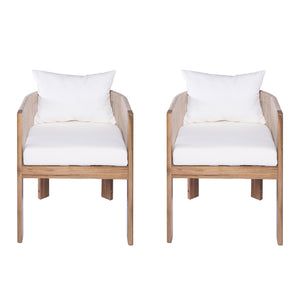 English Elm Christopher Knight Home® - Matera Teak & Beige Dining Chairs Set of 2 – Acacia Wood Frame, Rope Back, Removable Washable Cushions N775P255932T