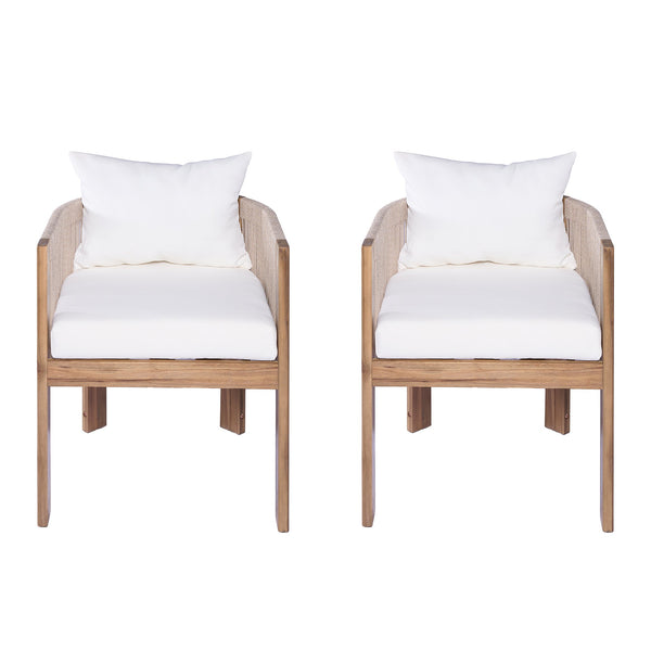 English Elm Christopher Knight Home® - Matera Teak & Beige Dining Chairs Set of 2 – Acacia Wood Frame, Rope Back, Removable Washable Cushions N775P255932T