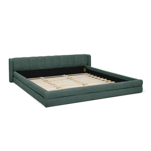 English Elm King Platform Bed Full Chenille Upholstery Low Profile Frame for Modern Bedroom Blue+Green W487S00435