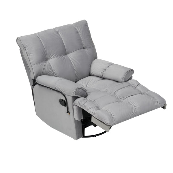 English Elm Single Teddy Upholstered Recliner Chair with Solid Wood Frame, Sponge Cushions & Phone Stand, Adjustable Back to 150° Gray W1278P212863