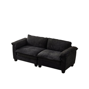English Elm Living Room Chenille Loveseat with Pocket Coil Cushions and Washable Covers Seats Two Black W1097S00238
