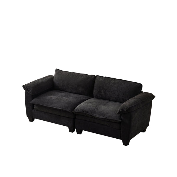 English Elm Living Room Chenille Loveseat with Pocket Coil Cushions and Washable Covers Seats Two Black W1097S00238