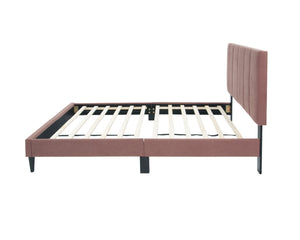 English Elm 1pc Full Upholstered Bed Blush Linen Channel Tufted Adjustable Headboard Slat Frame B011P415834