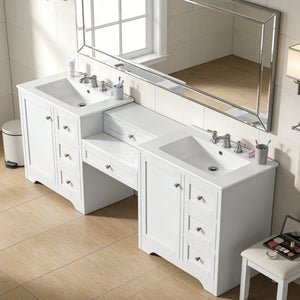 English Elm 84" Double Sink Vanity with Stone Countertop Six Soft Close Drawers and Silver Knobs White N817P404196W