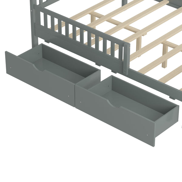 English Elm Full Wood Platform Bed with Headboard, Guardrails & Underbed Storage Drawers – Sturdy Pine Frame, 450LB Capacity Gray 78.25 L x 18.5 W x 6 H N733P172700E