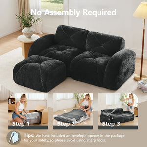 English Elm L-shaped Velvet Sectional Sofa Tufted Modular Design with High Density Foam Boneless Build Black W714S01595